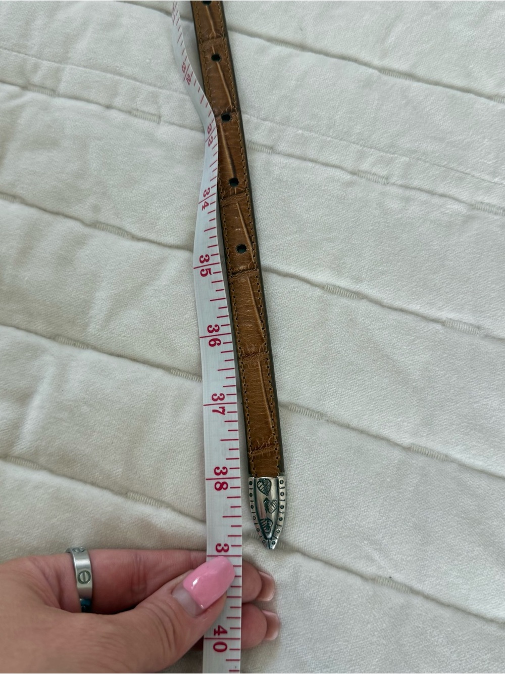 Vintage Brighton Skinny Belt Size M L 32 Brown Croc Embossed Leather Western - Picture 5 of 7